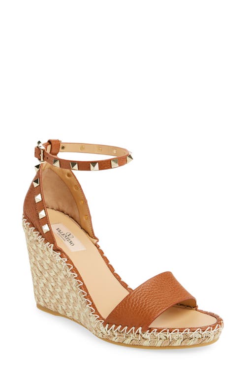 Valentino Garavani Rockstud Espadrille Wedge Sandal 48L Selleria/naturale at Nordstrom,