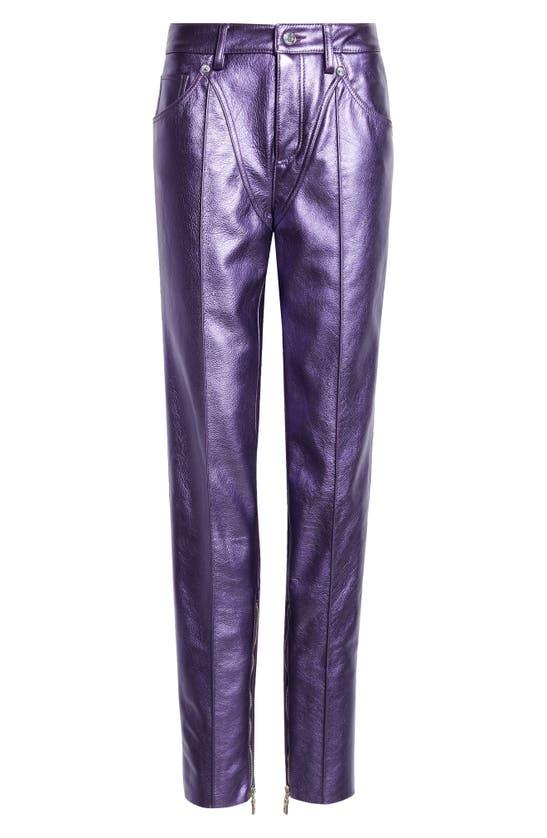 Shop Laquan Smith Tapered Metallic Leather Pants In Grape