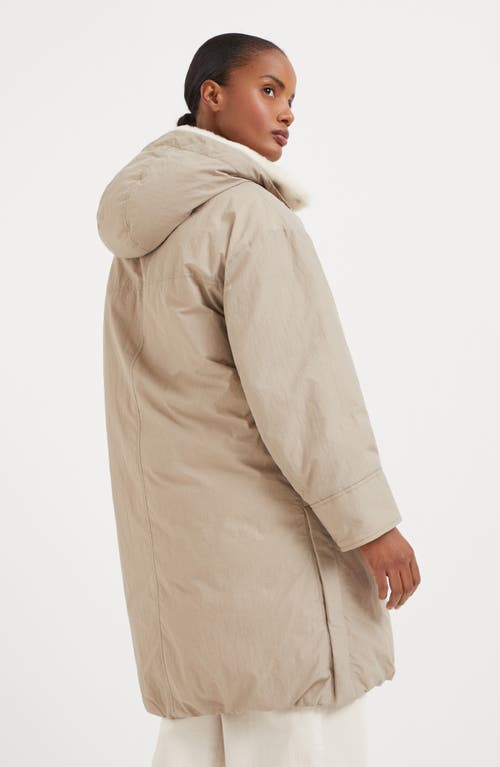 Shop Brunello Cucinelli Water-resistant Techno Cotton Down Parka With Detachable Shearling Insert In Beige