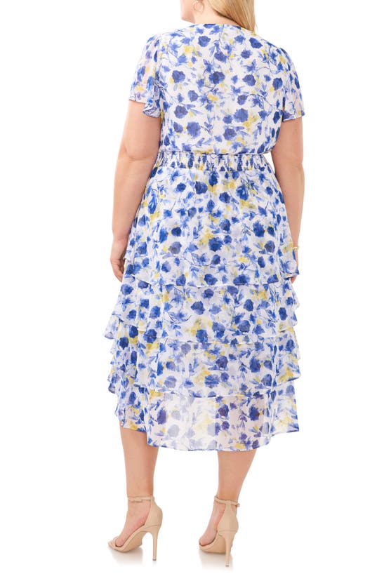 Shop Vince Camuto Floral Tiered High-low Dress In Ultra White