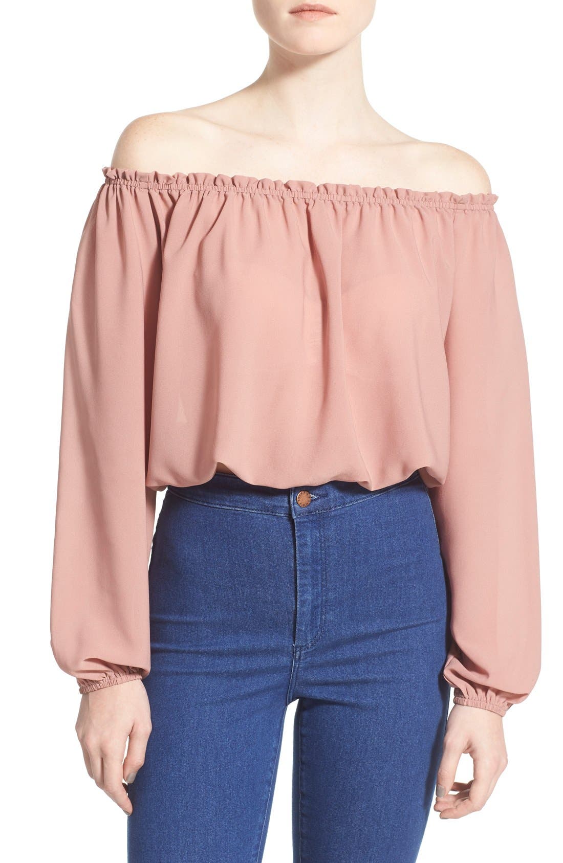 ASTR Off the Shoulder Long Sleeve Crop Blouse Nordstrom