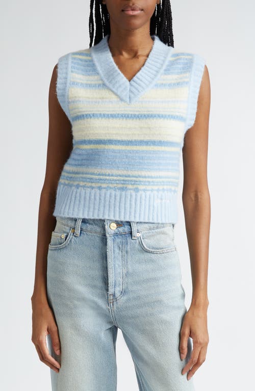 Shop Ganni Stripe Alpaca Blend Sweater Vest In Skyway