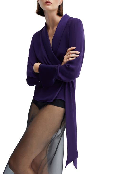 Womens Hanro black Yoga Long-Sleeved Wrap Top