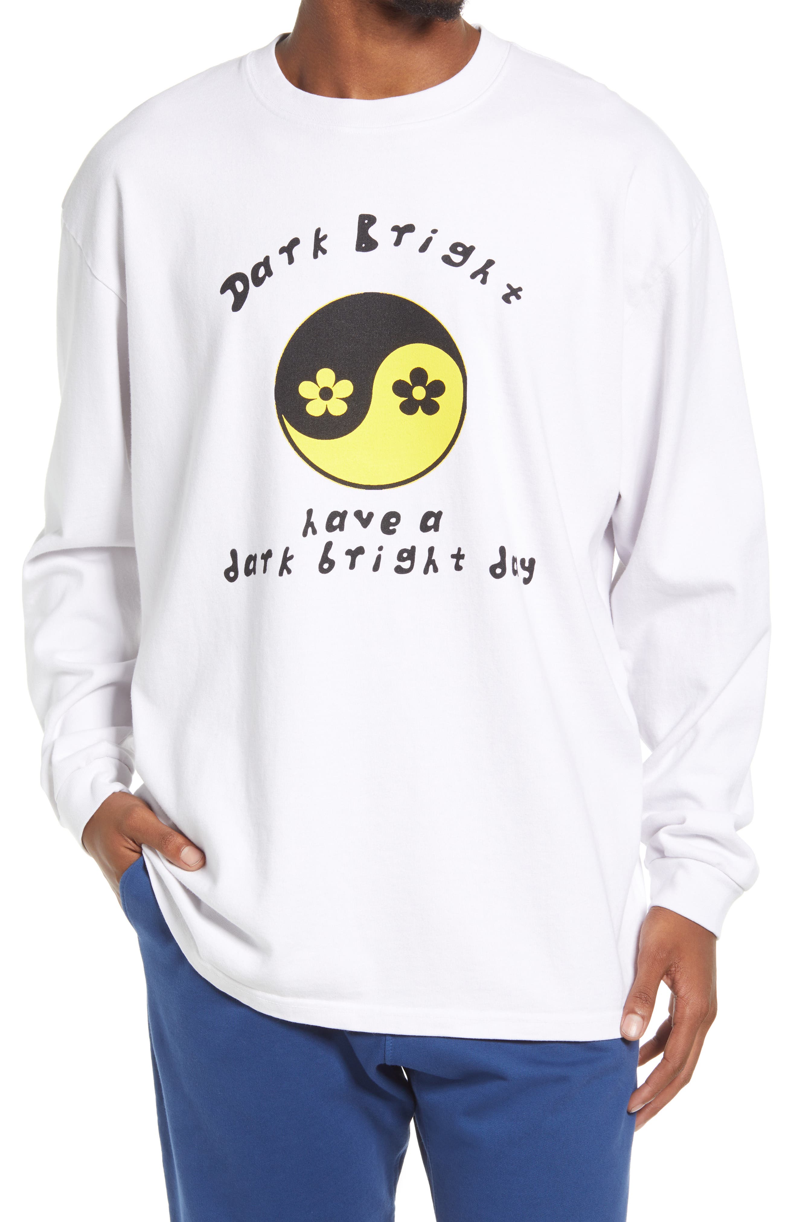 DARKBRIGHT Yin Yang Oversize Long Sleeve Graphic Tee in White at Nordstrom