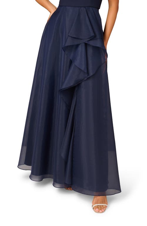 Aidan Mattox By Adrianna Papell Mixed Media One-shoulder Gown In Twilight