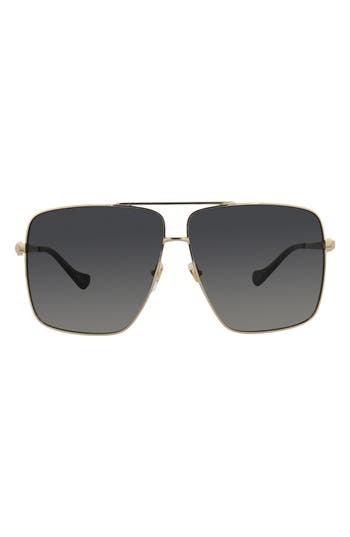 Gucci 63mm Square Pilot Sunglasses In Gold Gold Grey