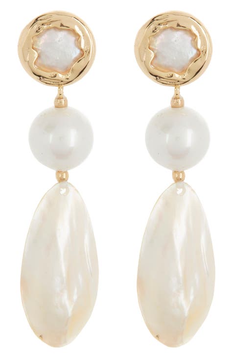 Mother-of-Pearl & Imitation Pearl Drop Earrings