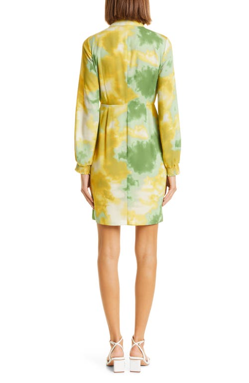 Toccin Tie Dye Wrap Front Long Sleeve Shirtdress In Leaf Tie Dye