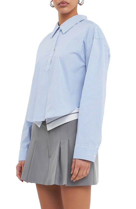 Shop Grey Lab Pinstripe Crop Shirt In Blue