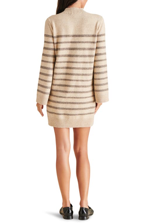 Shop Steve Madden Kallie Stripe Long Sleeve Mini Sweater Dress In Oatmeal Cocoa Stripe