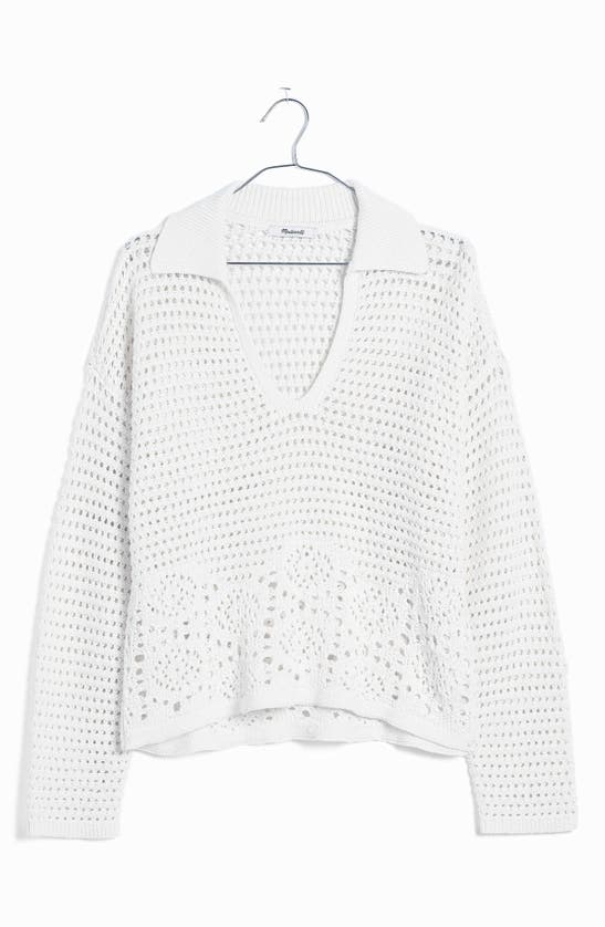 Shop Madewell Crochet Polo Sweater In Bright Ivory