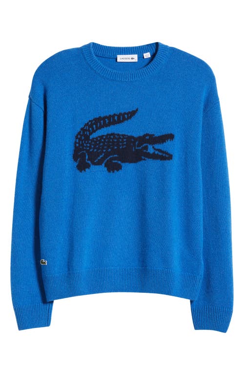 Shop Lacoste Big Croc Cashmere & Wool Crewneck Sweater In Iq2 Hilo/marine