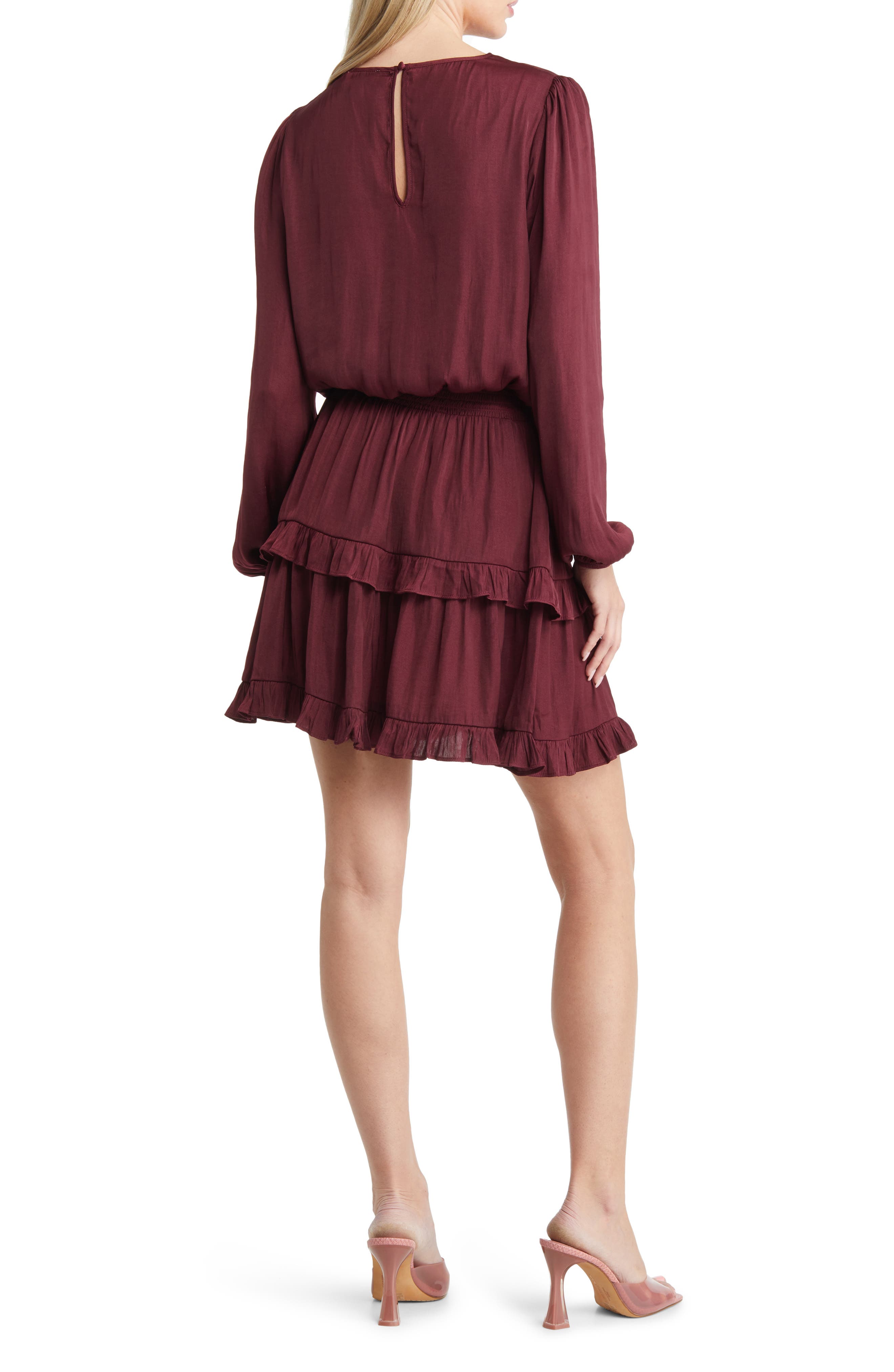 Socialite Smocked Tiered Long Sleeve Satin Dress | Nordstrom