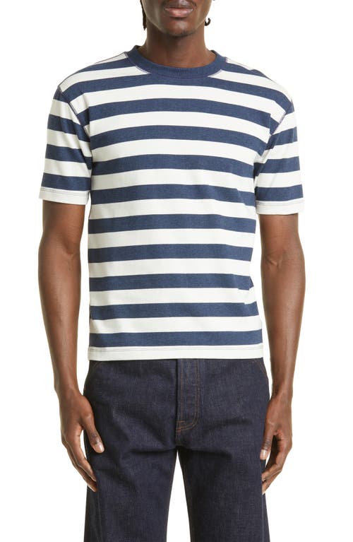 Drake's Block Stripe Cotton Hiking T-shirt In Blue/white