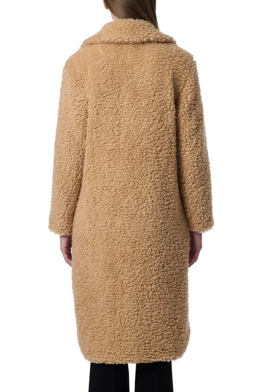 Shop Bernardo Faux Shearling Double Breasted Longline Coat In Ginger Root