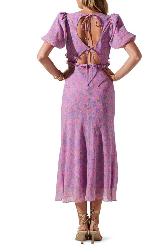 Shop Astr Esperanza Floral Back Cutout Midi Dress In Purple Pink Floral
