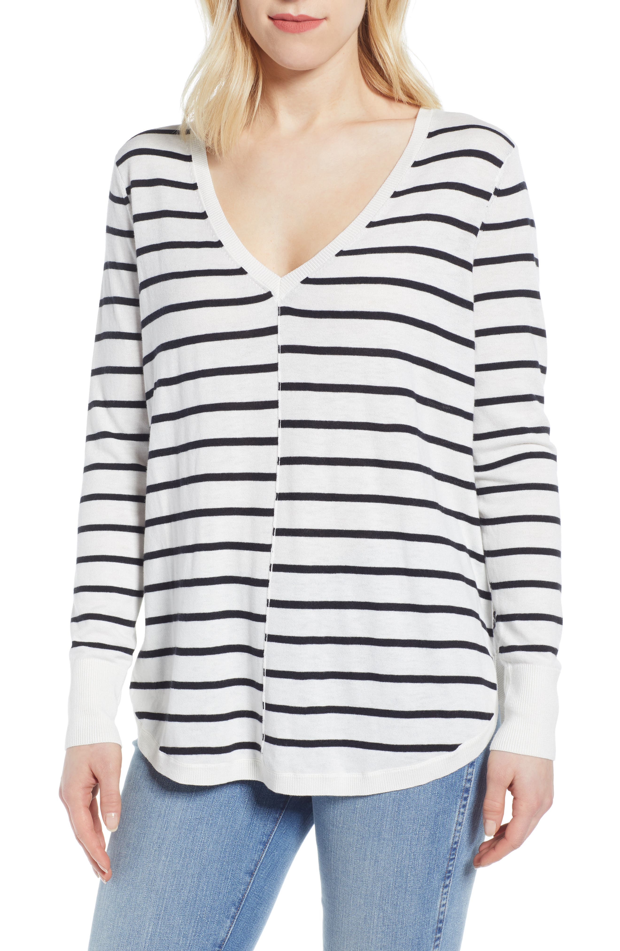 Caslon High-Low V-Neck Sweater, Ivory