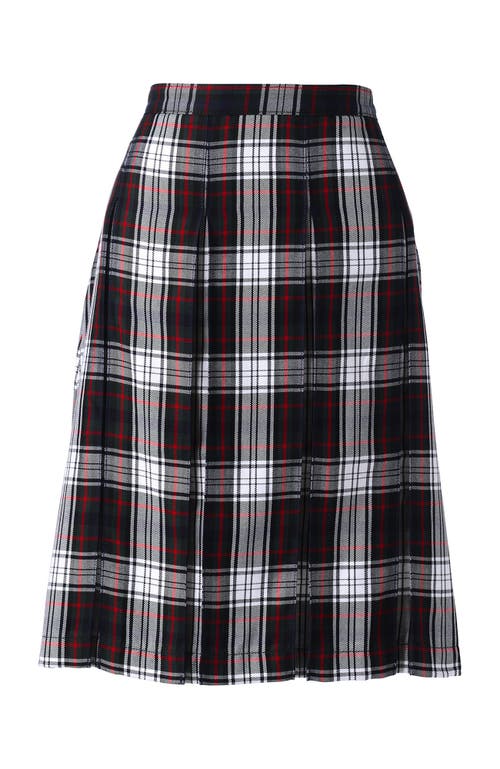 Shop Lands' End School Uniform Young  Plaid Box Pleat Skirt Top Of The Knee In Evergreen/white Plaid