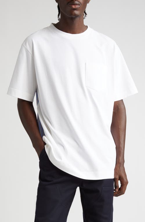 Patchwork Stripe Pocket T-Shirt in White/Blue Brown Stripe