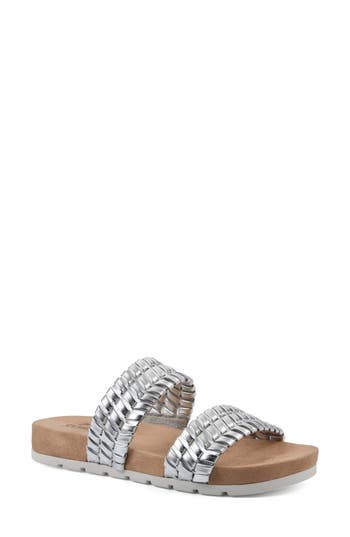 Cliffs By White Mountain Tahnkful Weave Strap Sandal In Silver/metallic/smooth