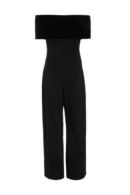 Shop Quiz Velvet And Scuba Crepe Bardot Jumpsuit In Black