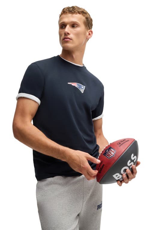 Shop Hugo Boss Boss X Nfl Stretch Cotton Graphic T-shirt In New England Patriots - Blue