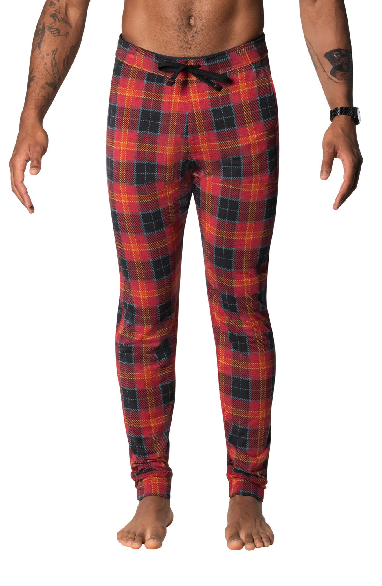 red and black plaid joggers mens