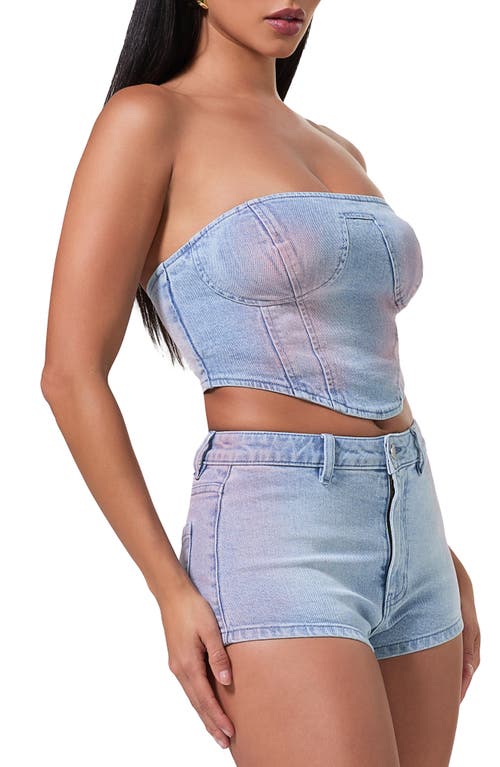 Shop Afrm Reid Crop Denim Tube Top In Blue Pink Denim Wash