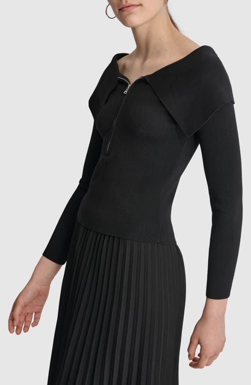 Shop Dkny Exaggerated Collar Half Zip Sweater In Black