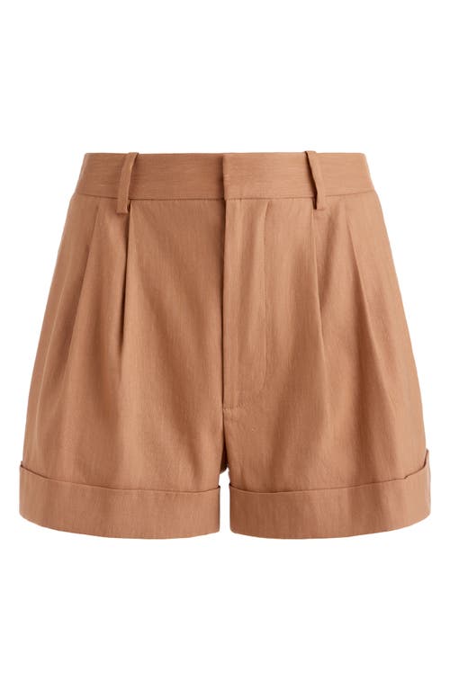 Alice + Olivia Conry Pleated Linen Blend Cuffed Shorts Tan at Nordstrom,
