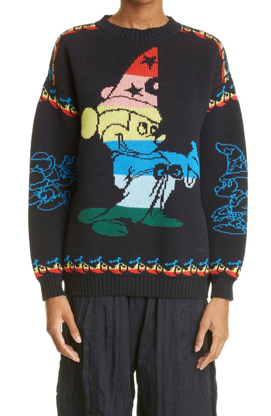 Stella Mccartney X Disney Fantasia Rainbow Mickey Knitted Jumper In Navy Multicolor