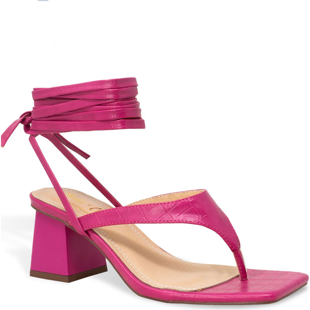 Chase & Chloe Chase And Chloe Ankle Wrap Block Heel Sandal In Fuchsia Croc