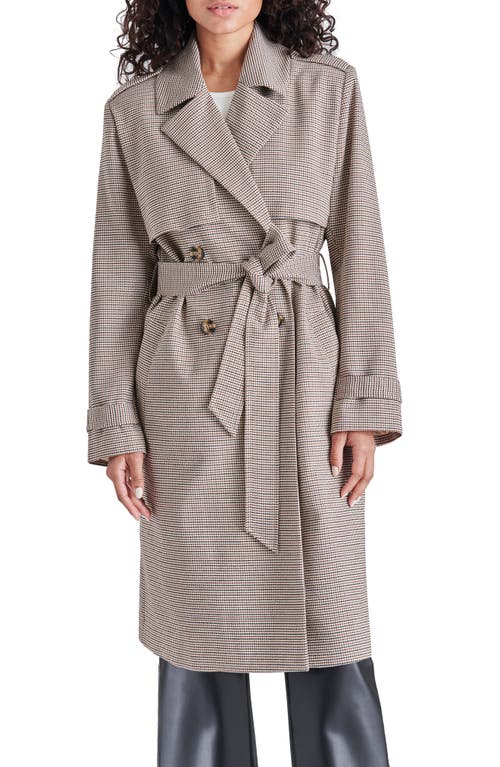 Steve Madden Belted Houndstooth Check Trench Coat in Beige Multi