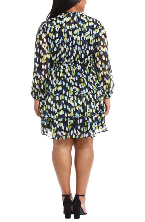 London Times Yuryu Long Sleeve Fit & Flare Dress In Black/blue