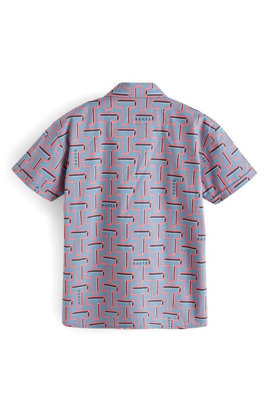 Baker By Ted Baker Kids' Cotton Graphic T-shirt & Print Short Sleeve Button-up Shirt Set In Blue