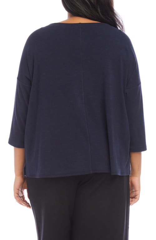 Karen Kane Plus Three Quarter Sleeve Boat Neck Top In Navy