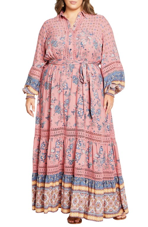 City Chic Angel Falls Floral Print Long Sleeve Dress in Blush Angel Falls at Nordstrom