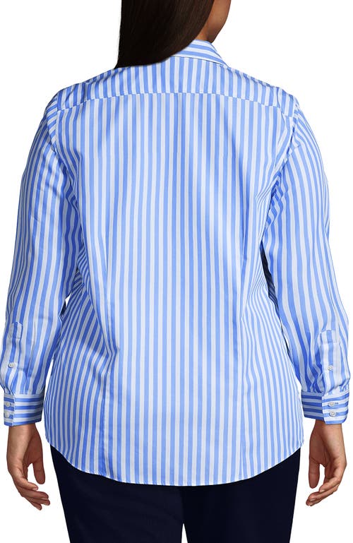Lands' End Plus Size No Iron Button Front Shirt In Chicory Blue Stripe