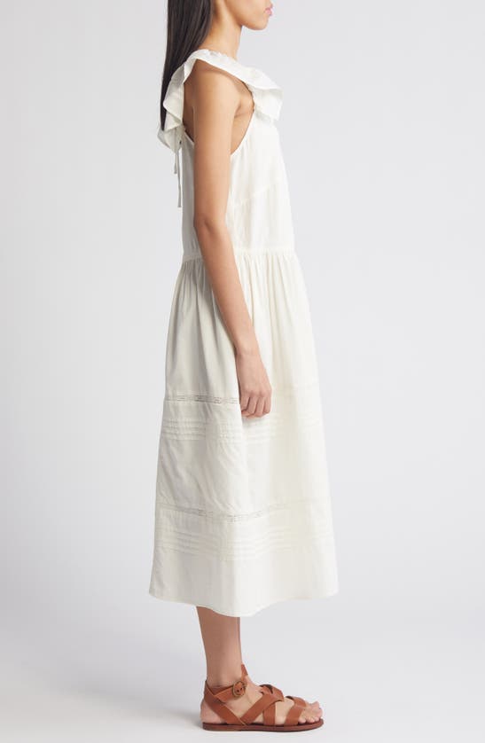 Shop Treasure & Bond Tie Back Flutter Sleeve Cotton Maxi Dress In Ivory Egret