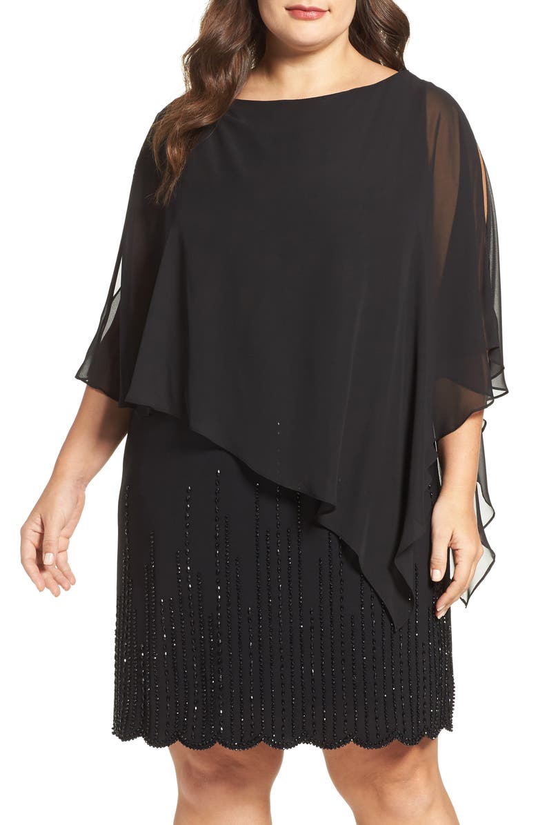 Xscape Chiffon Overlay Beaded Jersey Dress (Plus Size) | Nordstrom