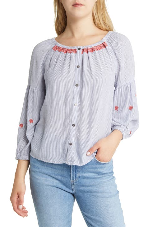 NIC+ZOE Coastal Vines Palm Print Top in Blue Multi Size XXL main image 1