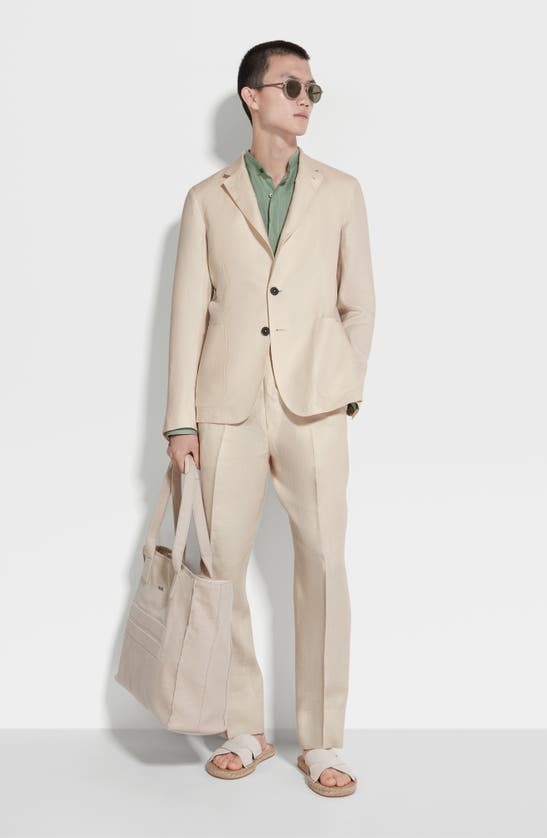 Shop Zegna Oasi Linen Trousers In Iuta Beige