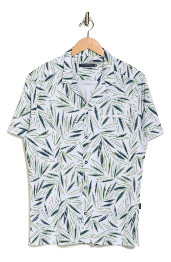 Shop Stone Rose Trim Fit Palm Print Short Sleeve Stretch Shirt In Green