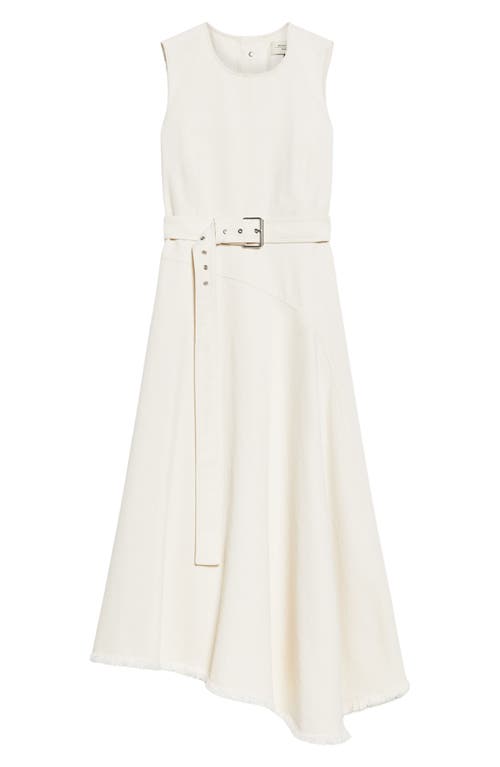 Shop Weekend Max Mara Durata Belted Asymmetric Cotton Dress In Ecru