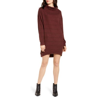 All In Favor Funnel Neck Rib Dress, Brown
