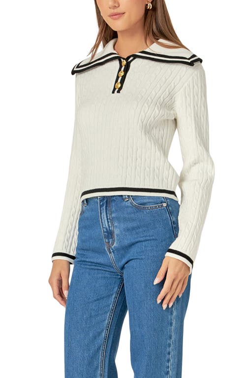 English Factory Sailor Stripe Cable Sweater In Off White