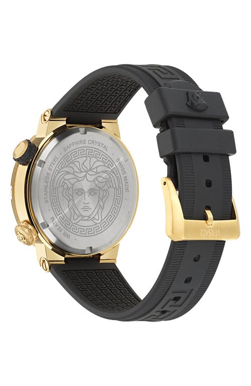 Versace Men's Swiss Black Rubber Strap Watch 43mm In Ip Yellow Gold