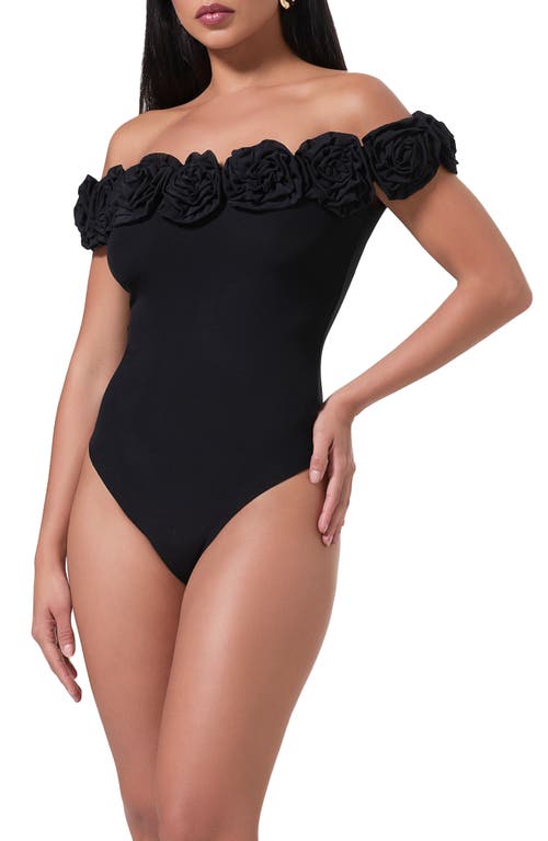 Shop Afrm Solange Rosette Off The Shoulder Mesh Bodysuit In Noir