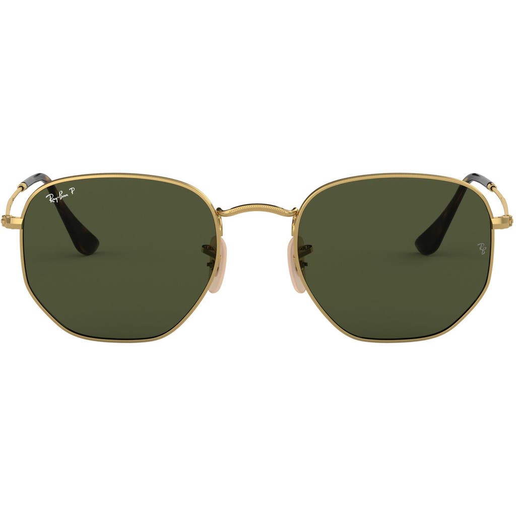 Ray Ban Ray-ban 51mm Polarized Geometric Sunglasses In Gold/green Polar