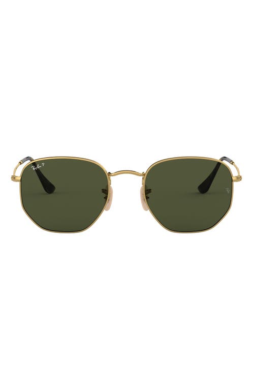 Ray Ban Ray-ban Ray-ban Polarized Hexagonal Rb3548n-001-5851-21 Gold Geometric Sunglasses In Gold/green Polar